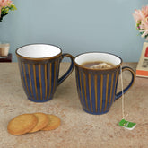 Ceramic Coffee Mugs Set Of 2 - 300ml Each, Blue & White | Milk Mugs - Chai Cups - Tea Cups & Mugs