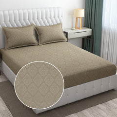 144 TC Rotary Printed King Size Bedsheet With 2 Pillow Covers - 90 X 95 Inches | Dark Beige, Damas Design Bedsheet | Machine Washable & Wrinkle Resistant
