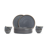 Ceramic Japandi Dinner Set - 12 Pcs, Grey & White | Crockery Set - Ceramic Dinner Set With Matte Finish | Dinner Set Ceramic | 6 Dinner Plates + 6 Veg Small Bowls, 220ml Each