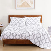 100% Organic Cotton Bedsheet For Double Bed With 2 Pillow Covers | 90 X 100 Inches, White & Grey | Soft & Comfortable Fabric, Machine Washable