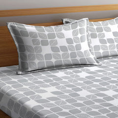 Double Bedsheet For King Size With 2 Pillow Covers - 102 X 108 Inches, White & Grey | Soft, Breathable & Skin-Friendly Bedding For Daily Use