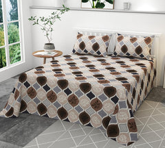 100% Pure Cotton Double Bedsheet With 2 Pillow Covers - 90 X 90 Inches, Brown & White | Soft, Breathable & Skin-Friendly Fade Resistant Double Bedsheet