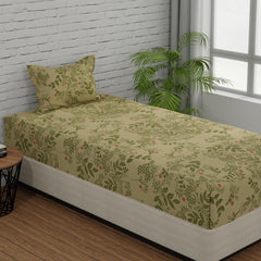 Cotton Single Bedsheets With 1 Pillow Covers - 55 X 88 Inches, Green & Pink | Ideal For House - Bedroom, Guest Room, Perfect Gift For Festivals