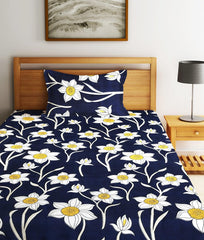 Single Bedsheet With 1 Pillow Cover - 55 X 86 Inches, Dark Blue | Normal Hand Wash Or Machine Wash | Breathable & Wrinkle Free