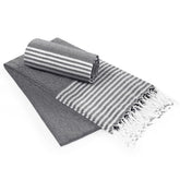 Destin Home Turkish Peshtemal Beach Towels 700 Gsm | Cotton Soft, Lightweight, Quick-Drying & Absorbent For Beach Pool Spa Picnic Travel (Black)- Set Of 2