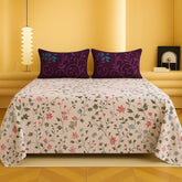 1 Double Bedsheet With Two Pillow Covers - 90 X 94 Inches, Beige | 300 Thread Count Super Soft Bed Sheet For King Size Bed Floral Design - Perfect Gift For Wedding, Anniversary
