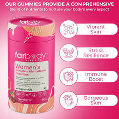Farbody Women's Multivitamin Gummies With Iron, Zinc, Magnesium, Vitamins A, C, D3, E, B6, B12, Biotin For Immunity, Radiant Skin, Boost Energy | 60 Gummies , 300gm 0.66lbs