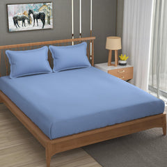 Cotton Elastic Fitted King Size Double Bed Bedsheet With 2 Pillow Covers - 72x78x6 Inches, Sky Blue | Durable Bedsheets For Everyday Comfort