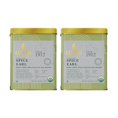 Luxmi Estates Spice Earl Grey Black Tea Blend Pack Of 2 - 100gm Tin, 3.5 Ounce Each | USDA Certified Organic Tea - Caffeinated Herbal Tea | Made With Cinnamon, Cardamom, Cloves, Black Pepper