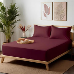 Microfiber Elastic Fitted Bedsheet With 2 Pillow Cover | Queen Size - 60 X 78 Inches, Burgundy | Durable & Breathable Fabric Perfect For Daily Use Or Gifting
