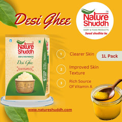 Natural Desi Ghee By Nature Shuddh | Rich In Vitamins A, D, E, & K Healthy Pure Desi Ghee For Rotis | (1 Litre) 33.8 Ounce | Box Pack