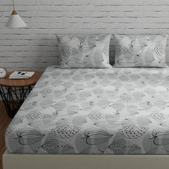 King Size Bedsheet With 2 Pillow Cover + Pillowcase Set (2 Pcs) | 110 X 108 Inches, Grey & Black | Breathable & Wrinkle Free Bedsheet