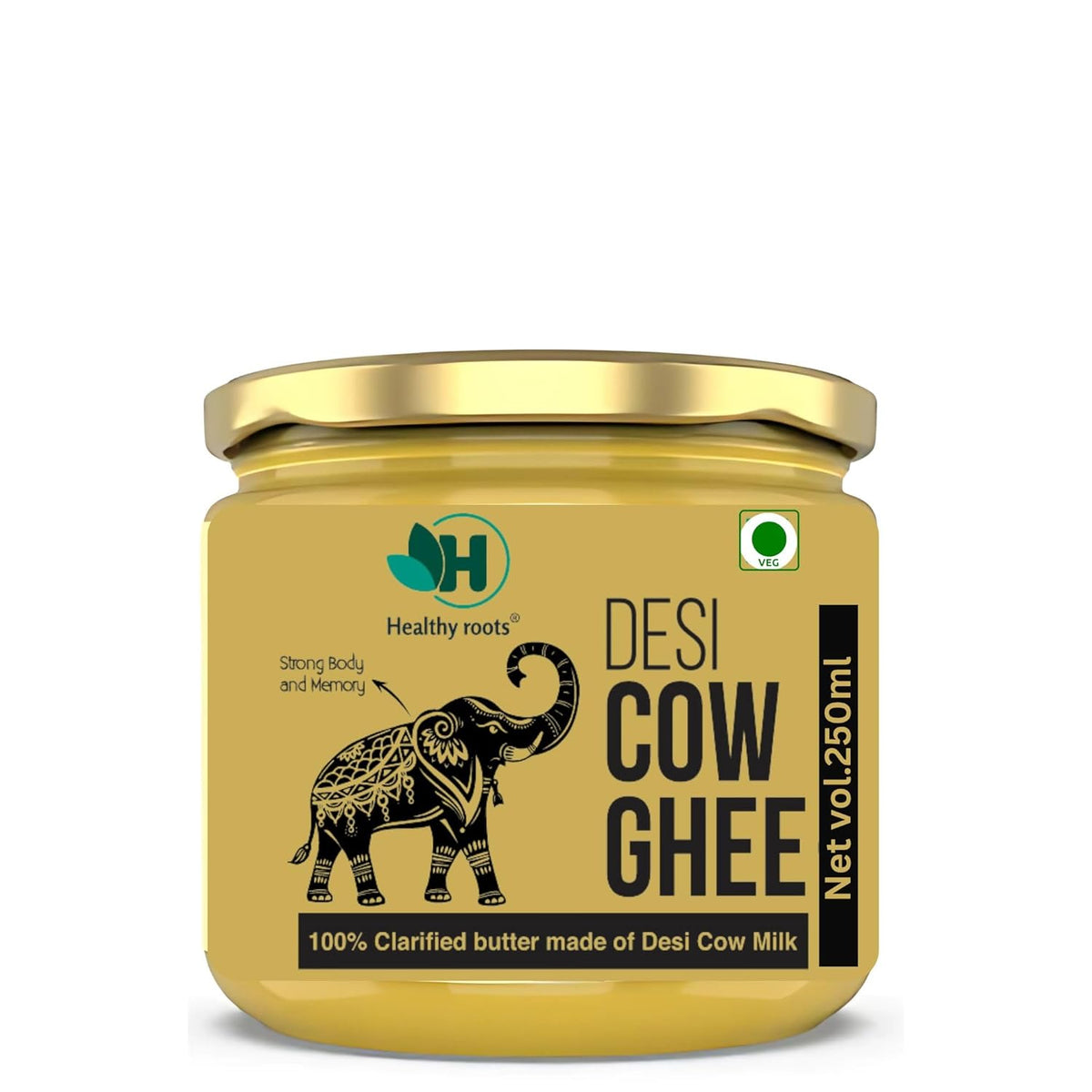 100% Pure A2 Desi Cow Ghee By Healthy Roots | Natural & Healthy Gir Cow Cultured Desi Ghee Good For Weight Loss | (250ml) 8.4 Ounce | Jar Pack