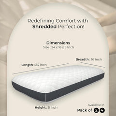 Shredded Memory Foam Pillows, Bed Pillows, Cooling Pillows For Sleeping, White | King Size, Adjustable Firm Pillows For Side Back & Stomach Sleepers | Relieves Neck & Back Pain - Pack Of 2