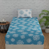 1 Single Bedsheet With 1 Pillow Cover | Durable & Long Lasting Fabric, Easy Hand & Machine Wash | Size - 55 X 88 Inches, Blue & White