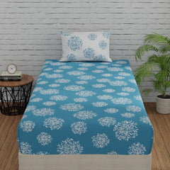 1 Single Bedsheet With 1 Pillow Cover | Durable & Long Lasting Fabric, Easy Hand & Machine Wash | Size - 55 X 88 Inches, Blue & White
