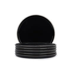 Ceramic Dinner Set Of 12 Pcs, Black Rim | Crockery Set For Dining Table - Dining Sets Crockery Items | Glossy Finish Premium Stoneware | 6 Dinner Plates + 6 Veg Small Bowls, 180ml Each