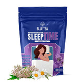 Blue Tea Caffeine Free Sleep Time Herbal Tea - 30 Pyramid Tea Bags In Zip Lock Pack | Made With Chamomile Lavender Valerian Peppermint - Gluten Free, Non-GMO, 100% Vegan & Natural