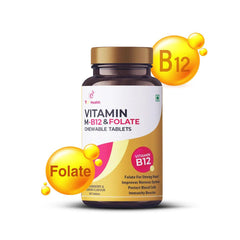 Eur Health Natural Vitamin B12 Chewable Tablet (Methyl Cobalamin) + Folate (Methyl Folate) + Vitamin B6 | 60 Tablets , 100gm 0.2lbs