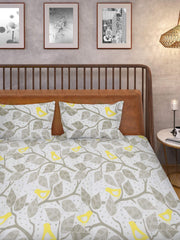 144 TC Cotton Bedsheet For Double Bed With 2 Pillow Cover - 88 X 96 Inches, Grey & Yellow | Good For Guest Houses, & Daily Home Use