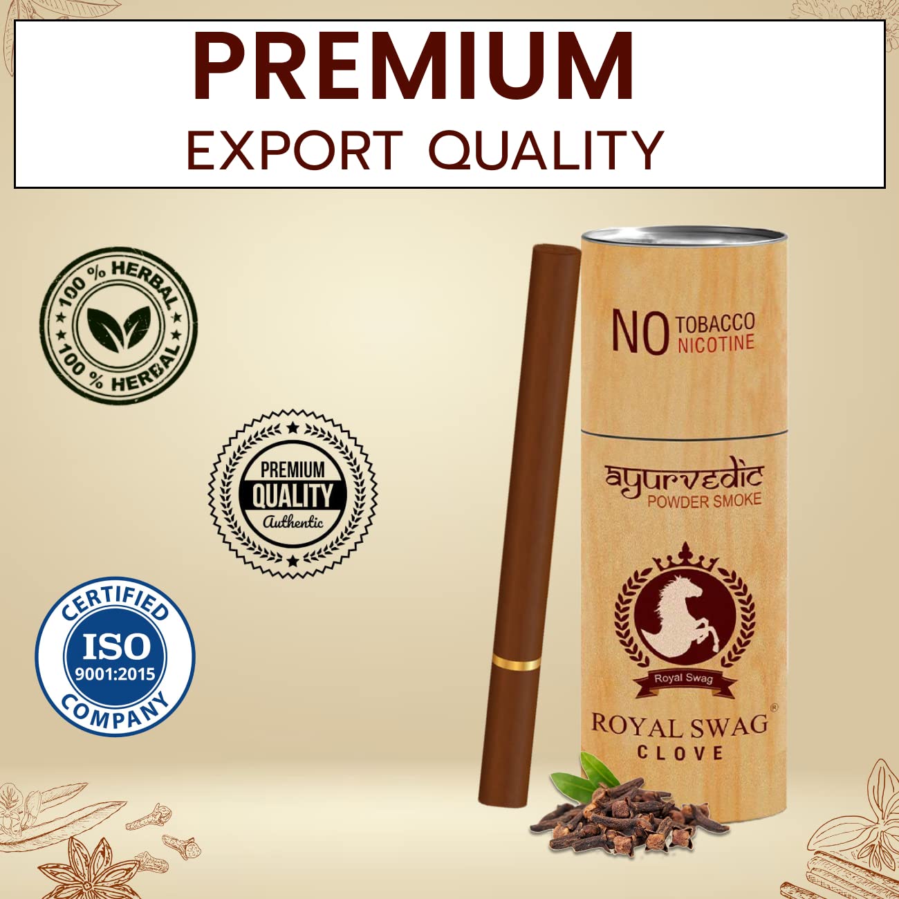 Royal Swag Herbal Cigarettes 100% Tobacco Free & 100% Nicotine Free Clove Crush With Ayuvredic Herbs Flavoured - (Pack Of 15 Sticks) Royal Swag Herbal Cigarettes 100% Tobacco Free & 100% Nicotine Free Clove Crush With Ayuvredic Herbs Flavoured - (Pack Of 15 Sticks)