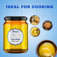 Organic Cow Ghee By Priya | Good Source Of Vitamin A, Delicious & Nutritious Healthy Desi Ghee For Morning Breakfast Bakes | (400ml) 13.5 Ounce | Jar Pack