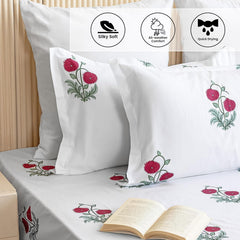 Soft Bedsheets For Queen Size With Two Pillow Cover - 90 X 100 Inches, White & Red | Lightweight, Soft, Skin Friendly - Durable Bedsheets For Everyday Comfort