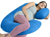 C Shaped Pregnancy Pillow For Pregnant Women & Nursing Mom, Sky Blue Color | Full Body Support, Single Pillow For Multipurpose Use During Maternity | Premium Velvet Outer Cover With Zip