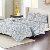 Double Bedsheet 1 Comforter 2 Pillow Covers - 90 X 100 Inches, Beige & Light Blue, 4 Pcs Bedding Set | Cotton Summer Ac Comforter Set King Size Double Bed