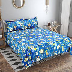 Pure Cotton Super King Size Bedsheets With 2 Large Pillow Covers | 108 X 108 Inches, Blue - Kingston Collections 100% Cotton Luxury Soft Sheets