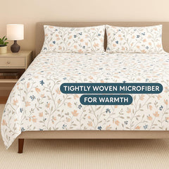 Printed King Size Bedsheet With 2 Pillow Cover - 108 X 108 Inches, White & Peach | Hotel Luxury Bedding Wrinkle Free | Ultra Durable & Easy Care
