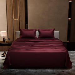 Satin Bedsheet For Double Bed With 2 Pillow Covers - 90 X 100 Inches, Velvet Wine | Premium Bedding Set & Wedding Gift For Couples