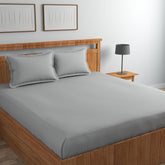 Pure Cotton Satin Stripes Plain King Size Bedsheet For Double Bed With Two Pillow Covers - 90x90 Inches, Grey | Ideal For Daily Use & Gifting Bedsheet