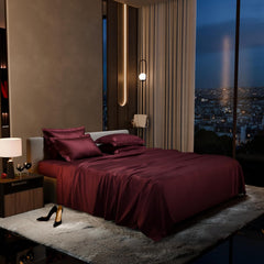 1 Flat Bedsheet King Size With 4 Pillow Cover - 108 X 108 Inches, Velvet Wine | Wedding, Bedroom, Date Night Collection | 300 Thread Count