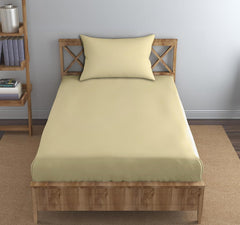 Single Flat Bedsheet With 1 Pillow Cover (54 X 90 Inches) Beige | Durable & Long Lasting Wrinkle Resistant Fabric - All Season Comfort | 300 Thread Count