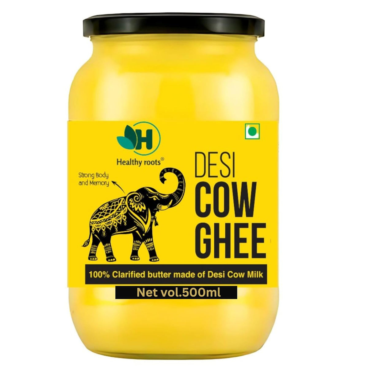 100% Pure A2 Desi Cow Ghee By Healthy Roots | Natural & Healthy Gir Cow Cultured Desi Ghee Protact Eyesight | (500ml) 16.9 Ounce | Jar Pack