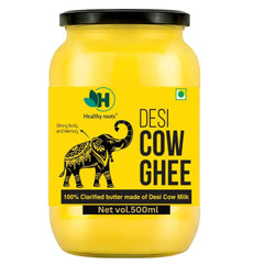 100% Pure A2 Desi Cow Ghee By Healthy Roots | Natural & Healthy Gir Cow Cultured Desi Ghee Protact Eyesight | (500ml) 16.9 Ounce | Jar Pack