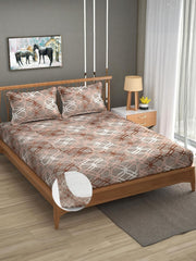 Premium Heavy Cotton Elastic Fitted King Size Bedsheet With 2 Pillow Covers - 72 X 78 X 10 Inches, Brown | All Weather Comfort & Bedroom