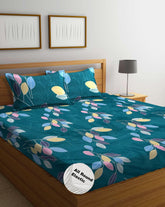 1 Double Bedsheet For Queen Size With 2 Large Pillow Cover - Size - 60 X 78 X 10 Inches, Dark Green | Cotton Feel All Around Elastic Fitted Glace Bedsheet