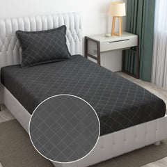 Check Single Bedsheet With 1 Pillow Cover 60 X 90 Inches, Dark Grey | Comfortable & Durable | Elegant Printed Bedding Set For Daily Use