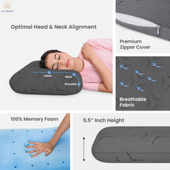 Cool Gel Memory Foam Pillow, Orthopedic Pillows, King Extra-Thick - 5.5 Inch | Pillows For Neck Pain Relief With Grey Color Washable Pillow Cover | Cooling, Adjustable - Pack Of 1