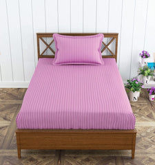 Satin Stripe Single Bedsheet Elastic Fitted With 1 Pillow Cover - 36 X 72 Inches, Rose Pink | Perfect For Use In A Home, Hotel Or Ideal For Bedroom Style