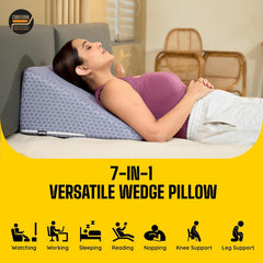 Wedge Pillow Memory Foam For Back Support, Grey Jacquard - 18 L X 17.5 W X 10 H Inch | Wedge Cushion Pillow, Acid Reflux, Snoring, Gerd, Leg Elevation, Pregnancy | Bed Wedge Pillow