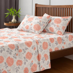 King Size Bedsheet With 2 Pillow Covers - 108 X 108 Inches, Grey & Peach | Wrinkle & Fade Resistant Bedding | Perfect For Homes, Hotels, Villas, Resorts & Guest Houses