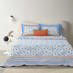 Double Bedsheet For King Size With 2 Matching Pillow Covers (90 X 108 Inches) Blue & Brown | Pure Cotton Jaipuri Bedsheet | Cotton Bedsheet Is Suitable For All Seasons