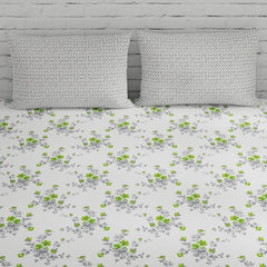Cotton Elastic Fitted Bedsheet For King Size With 2 Pillow Covers - 72 X 78 Inches, Green & Grey | Ideal For Guest Room, Hotel Quality | 3 Piece Bed Sheet
