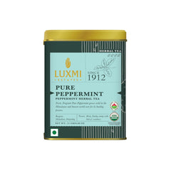 Luxmi Estates Pure Peppermint Herbal Tea - 25gm Tin, 0.8 Ounce | USDA Certified Organic Tea - Caffeine Free Herbal Tea | Rich In Antioxidants, Additives Free - Mint Tea Best For Night Time