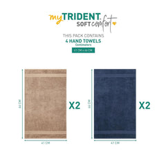 Mytrident Soft Comfort Air Rich 100% Cotton Hand Towel 800 Gsm | Highly Absorbent Towels For Men & Women Hand Towel (Acorn & Navy) - 4 Pcs