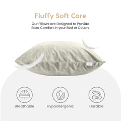 Microfiber Square Soft Pillow Cushion For Sofa & Bed, Cream - 16 X 16 Inch | Fluffy For Comfort & Back Support | Breathable, Washable | Premium Velvet Outer Cover With Zip - Pack Of 5