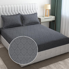 144 TC Rotary Printed King Size Bedsheet With 2 Pillow Covers - 90 X 95 Inches | Grey, Damas Design Bedsheet | Machine Washable & Wrinkle Resistant